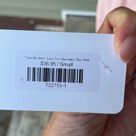 New white birch pink lace trim, sleeveless tap - Picture 9 of 13